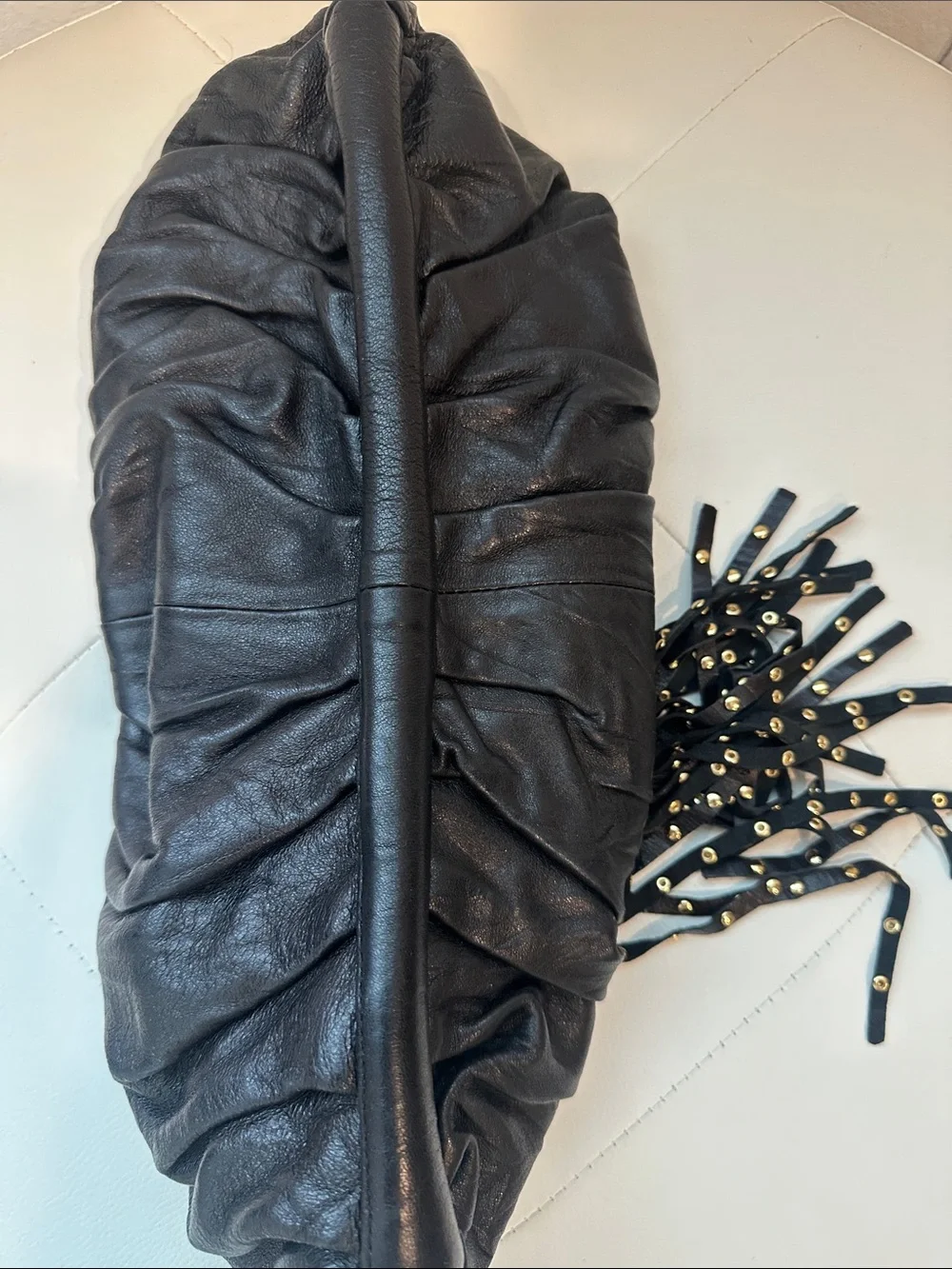 Steve Madden Black Ruched Leather Clutch with Tassel